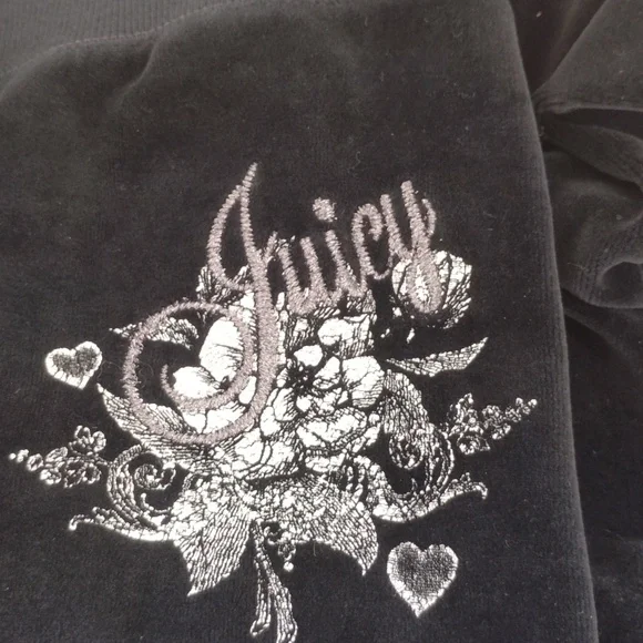 Y2K Juicy Couture Black Velour Track Pants Wide Leg Low Rise Graphic Logo Sz XS - Picture 6 of 6